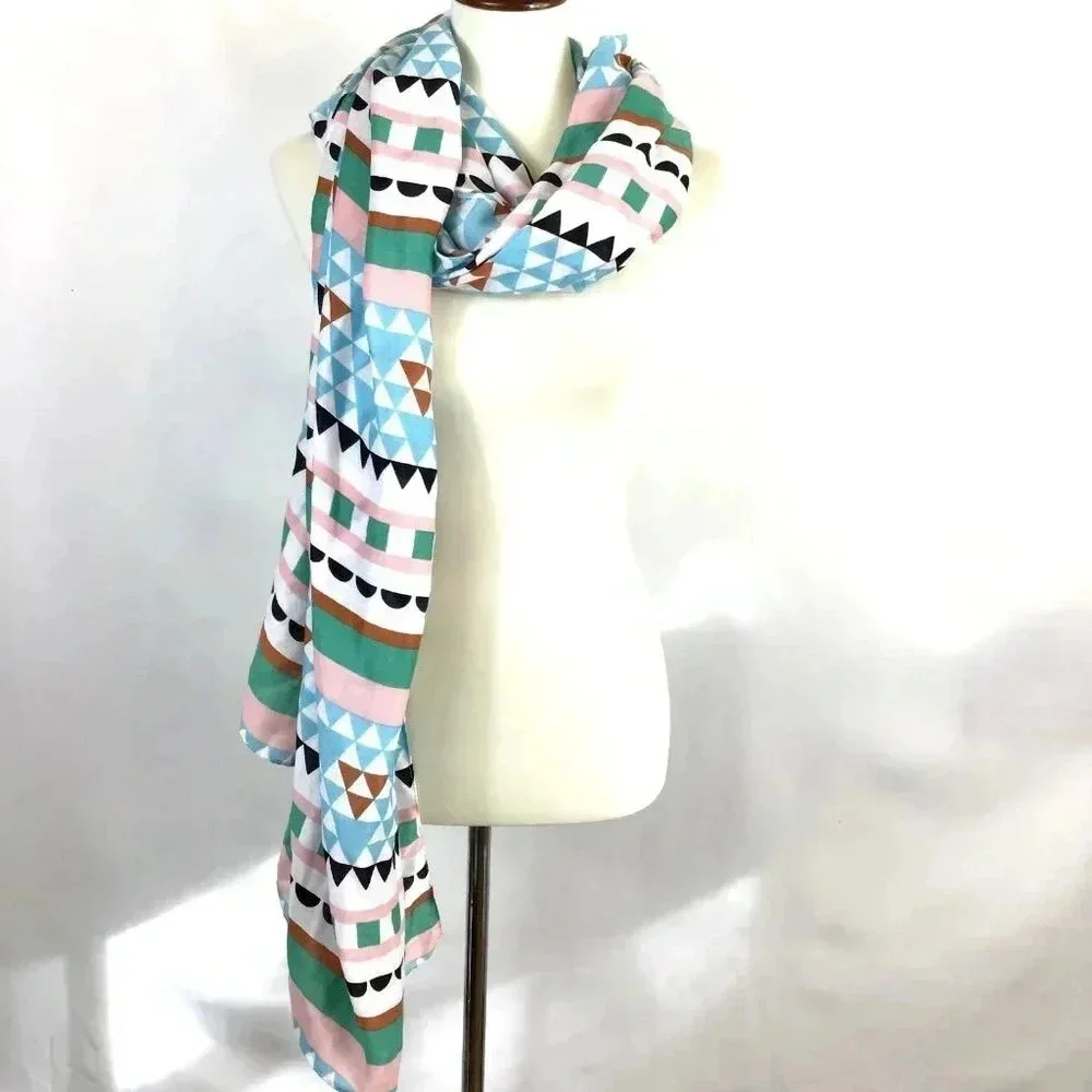 Large Western Scarf Aztec Geometric Printed Village Rectangle Pastels Dupatta